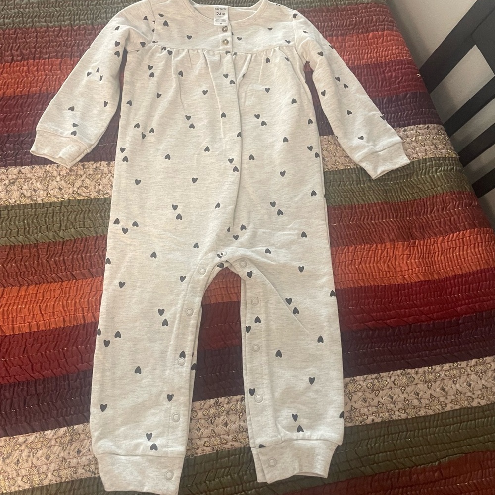 Gray Heart Print Baby Onesie
